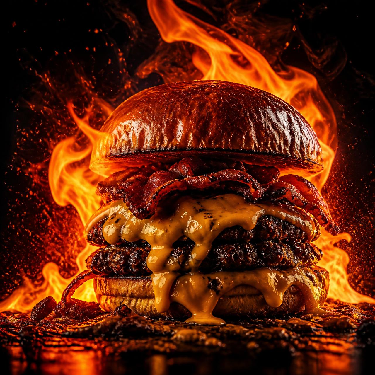Hambúrguer artesanal pegando fogo